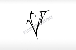 恶魔v字母卡通logoAI8.0格式激光打标文件通用矢量图