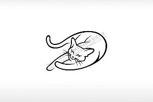 瞌睡猫线条图安康房东家的猫AI8.0格式激光打标文件通用矢量图