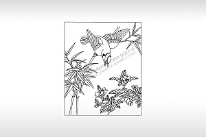 鸟儿竹子白描花朵PLT格式激光打标文件通用矢量图