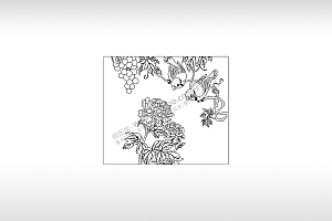 鸟儿葡萄树菊花春风图PLT格式激光打标文件通用矢量图