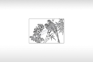 中国传统图竹子白描鸟竹子希望盼望PLT格式激光打标文件通用矢量图