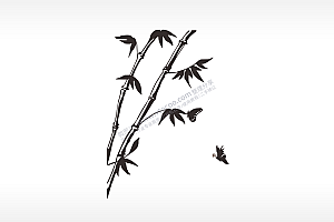 竹子蝴蝶鸟自然美景剪影简笔画简略风激光打标文件通用位图