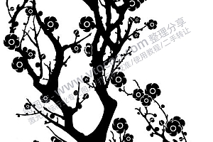 梅花树简笔画水墨画雕刻植物激光打标文件通用位图