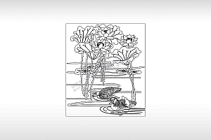 鸭子戏水莲子荷塘PLT格式激光打标文件通用矢量图