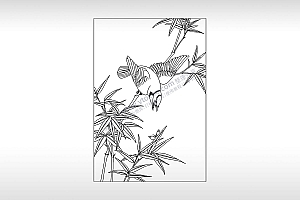 花鸟图竹子白描觅食PLT格式激光打标文件通用矢量图