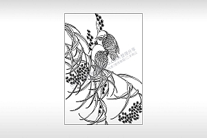 鸟语花香花鸟图简笔画PLT格式激光打标文件通用矢量图