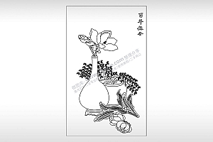 传统刺绣图百年好合荷花柏树PLT格式激光打标文件通用矢量图