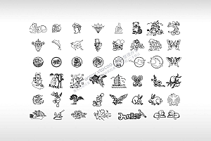 熊猫鱼猴子米老鼠鲜花天鹅金鱼帆船老鹰兔子桃子矢量图文档