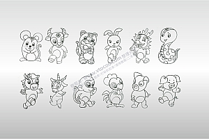 十二生肖合集卡通人物激光打标文件通用位图