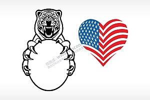 老虎爱心汽车贴花精品车贴精选AI8.0格式激光打标文件通用矢量图