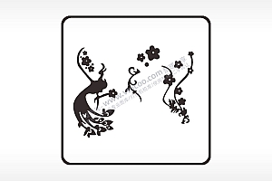 凤凰花朵藤曼方形挂件激光雕刻AI8.0格式激光打标文件通用矢量图