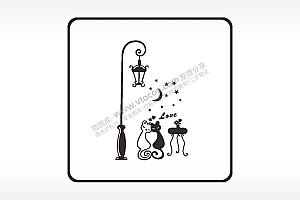 路灯love猫咪方形挂件激光雕刻AI8.0格式激光打标文件通用矢量图