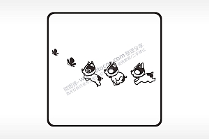 小狗追蝴蝶玩耍方形挂件雕刻AI8.0格式激光打标文件通用矢量图