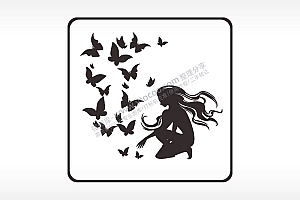 仙女蝴蝶方形挂件激光雕刻AI8.0格式激光打标文件通用矢量图