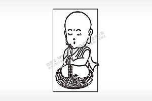 小和尚佛珠盘坐木牌打火机AI8.0格式激光打标文件通用矢量图