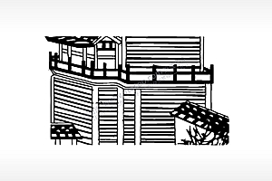 古代房屋中秋节日快乐AI8.0格式激光打标文件通用矢量图