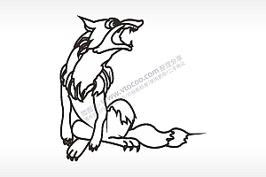 狼简笔画动物卡通AI8.0格式激光打标文件通用矢量图