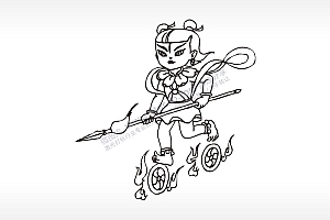 哪吒三太子风火轮卡通人物AI8.0格式激光打标文件通用矢量图