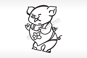 生肖猪简笔画卡通猪AI8.0格式激光打标文件通用矢量图