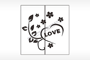 花草叶love情侣组合模板AI8.0格式激光打标文件通用矢量图