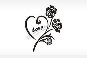 爱心LOVE玫瑰花浪漫爱情人节礼品AI8.0格式激光打标文件通用矢量图