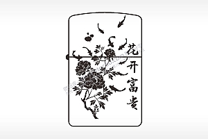 花开富贵鱼儿花煤油打火机AI8.0格式激光打标文件通用矢量图