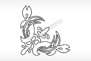 美丽角花对角花边简笔画边框大全AI8.0格式激光打标文件通用矢量图