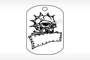 骷髅头白条钛钢军牌项链AI8.0格式激光打标文件通用矢量图