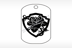 玫瑰花盾牌钛钢军牌项链AI8.0格式激光打标文件通用矢量图
