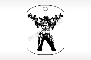 女牛仔双枪钛钢军牌项链AI8.0格式激光打标文件通用矢量图