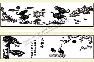 友鹤吟山水匾额水墨画AI8.0格式激光打标文件通用矢量图