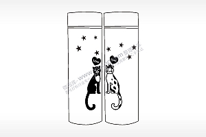 黑猫白猫love星星情侣水杯AI8.0格式激光打标文件通用矢量图
