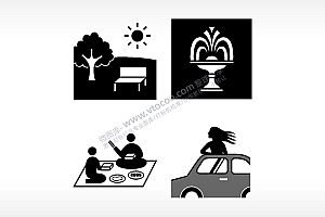 公园喷水兜风野餐日常生活大全AI8.0格式激光打标文件通用矢量图