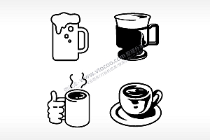 啤酒茶杯咖啡日常生活大全AI8.0格式激光打标文件通用矢量图