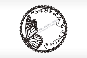 蝴蝶藤蔓花瓣边框游戏硬币园项链AI8.0格式激光打标文件通用矢量图