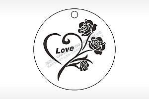 玫瑰花爱心LOVE游戏硬币园项链AI8.0格式激光打标文件通用矢量图