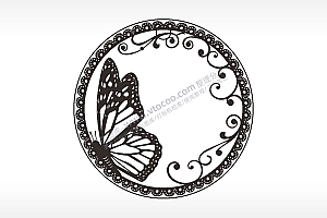 蝴蝶藤蔓圈圈边框古代钱币铜币AI8.0格式激光打标文件通用矢量图
