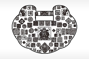 财神爷福散财童子长命锁AI8.0格式激光打标文件通用矢量图